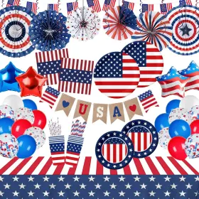 Kakanparty 746559182490 4th Of July Decorations201pcs Red White And Blue Decorationsserves 25 Include