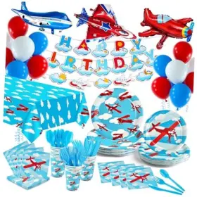 M001 Kakeduja Airplane Party Decorations - Disposable Paper Plates Standard Packaging