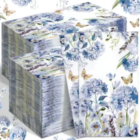 Karenhi-bh54-bvcrfd Karenhi 200 Pcs Watercolor Hydrangea Guest Napkins 2 Ply 16 X 13 Inches Blue
