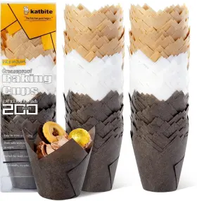 Katbite 749889714171 Tulip Cupcake Liners Holders 200pcs Muffin Baking Brown-white-coffee