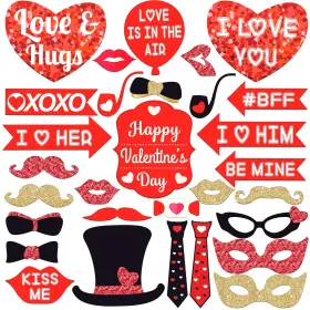 Katchon 794965052814 Red Valentine Photo Props - Pack Of 30 Valentines Day Booth