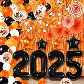 Ka-n24-st-orb-arch1 Katchon 2025 Orange And Black Graduation Balloon Arch Kit - Huge Pack Of 168