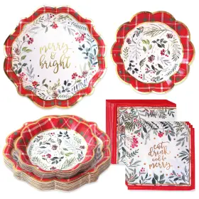 Kate Aspen 889293732344 62pc Christmas Tableware Set Holiday Dinner Party Kit - 16pcs 7 Inch And 9