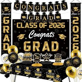Katisemo Duilian-heijin-2026 Graduation Decorations 2026 Class Of Black And Gold Set G