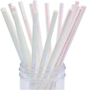 4mxo Kaxilu Iridescent White Paper Straws 100 Pack Disposable Unicorn Drinking For Party Su
