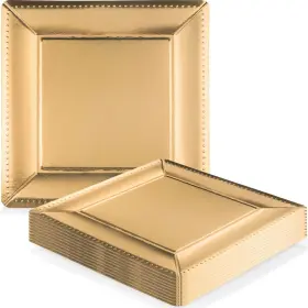 2690-sg Kaya Luxurious Gold Square Edge Beaded Paper Disposable Charger Plates - 13 Inch Pack