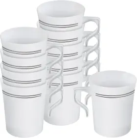 6934-whg Kaya Elegant White With Gold Rim Round Plastic Coffee Mugs 8oz. Pack Of 10 - Perfe