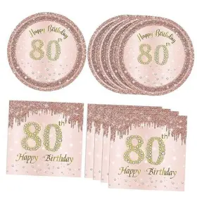80th-1 Keli Automation 768510190283 40pcs 80th Birthday Decorations For Women Rose Gold Disposable