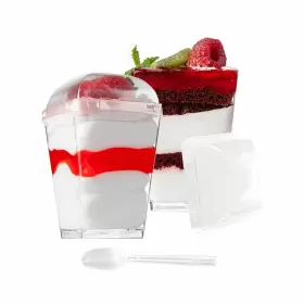 Kellmon 766214990413 Km 100 Pack 5 Oz Plastic Dessert Cups With Lids And Spoon - Parfait Ser