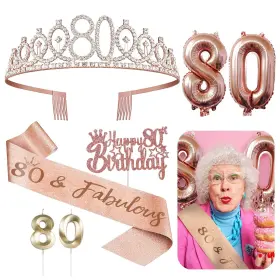 Kenjovivo 073805866324 80th Birthday Decorations For Her - 5pcs Gifts Including Tiara Crown Sas