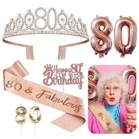 Kenjovivo 738058663242 80th Birthday Decorations For Her - 5pcs Gifts Including Tiara Crown Sa