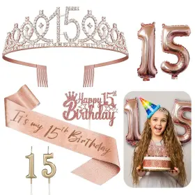 Kenjovivo 780007399641 Sweet 15 Birthday Decorations For Her - 5pcs Gifts Including 15th Tiara Crown