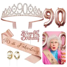 Kenjovivo 780007399740 90th Birthday Decorations For Her - 5pcs Gifts Including Tiara Crown Sa