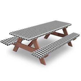 Kenobee Kbmh004 6ft Picnic Table And Bench Cover Camping 72 Inch Black-white Checkered
