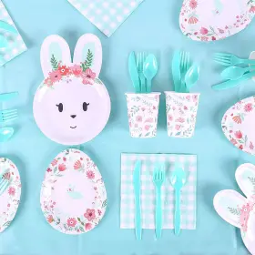 Kepato 760354517691 16 Guest Bunny Easter Tableware Set 113pcs Including Disposable Paper Plates Nap
