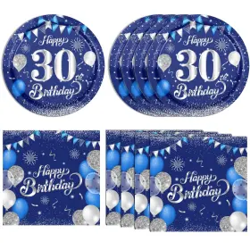 12yhy Khaivi 30th Birthday Decorations For 20 Guests Navy Blue Silver Plates Napkins