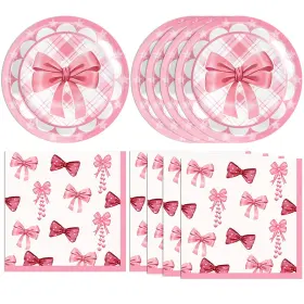 Khaivi 717331882211 40pcs Pink Bow Birthday Party Supplies White Conquette Decorati