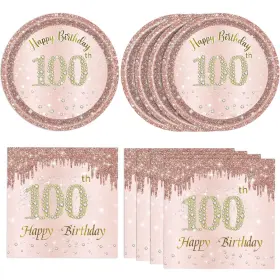Khaivi 759041897567 40pcs 100 Birthday Decorations For Women Rose Gold Party Tablewa