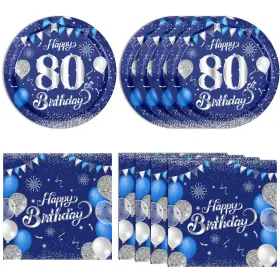 Khaivi 767552573580 40pcs 80th Birthday Decorations For Men Women Navy Blue Silver Theme Party Su