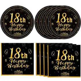 Khaivi 767552895989 40pcs 18th Birthday Decorations For Boys Girls Happy Black Gold