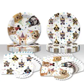 Khaivi 768484196564 Dog Party Decorations 20 Pcs Plates And Napkins Puppy Paw Print For D