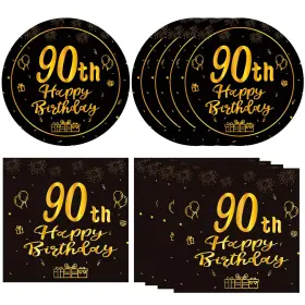 Khaivi 768510192867 40pcs 90th Birthday Decorations Theme Party Tableware Vintage 1