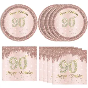 W0-12 Khaivi 40pcs 90th Birthday Decorations For Women Rose Gold Theme Party