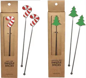 Kheper Games 825156110522 Nib Candy Cane Christmas Tree Reusable Stainless Steel Swizzle Sticks Barware