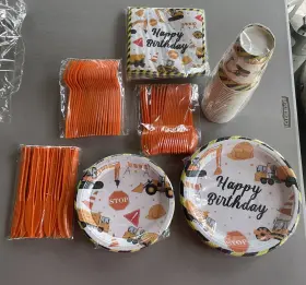 Kids Party 817997025967 24 Set Construction Birthday Plates Knives Spoons Forks Cups Napkins