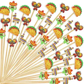 Kigeapuel 445002028059 100 Pcs Fiesta Cupcake Toppers Mexican Cocktail Toothpick Picks Cactus