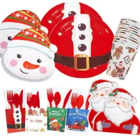 Kikevite 060861026521 Disposable Christmas Plates Set Dinnerware Table Decorations - Serves 12-96