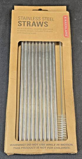 Kikkerland 612615096547 Reuseable Stainless Steel Straws With Cleaning Brush - Set Of 10