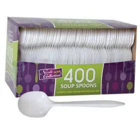 81456 King Zak Industries Inc. White Midweight Plastic Bulk Pack - Durable And Elegant 400 Count Soup Spoon
