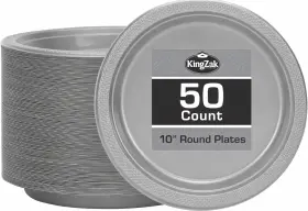 81810 King Zak Industries Inc. Silver Solid Color Premium Heavy Weight Plastic Dinner Plate 10 Inch 50 Count - El