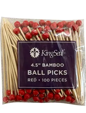 77072 Kingseal 77072/b 200 Count Bamboo Specialty Cocktail Party Picks 4.5 Inches Red Ball Head