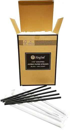 80775wb-1 Kingseal Inch Jumbo Paper Drinking Straws Fsc Certified 7.75 In Black