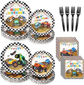 Kinovo 726084860957 96 Pcs Truck Plates And Napkins Tableware Set Serves 24 Party Supplies Includ