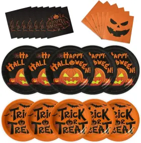 Simplehalloween-63 Kinovo 96pcs Halloween Plates And Napkins Party Supplies - Normal Jack Oftlantern