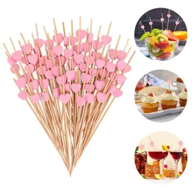 Ki9648 Kinyfy New 100 Pcs Pink Heart Toothpicks 4.72 Inch Cocktail Picks For Appetizers Long
