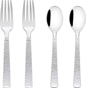 6500 Kire 726084975903 400pcs Silver Plastic Forks And Spoons Disposable-heavy Duty