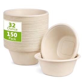 Kissealed 250925001 150 Pack Large Disposable Paper Bowls 32 Oz Heavy Brown