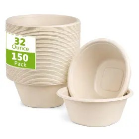 250925001 Kissealed 150 Pack Large Disposable Paper Bowls 32 Oz Heavy Brown 250925001 Kissealed 150 Pack Large Disposable Paper Bowls 32 Oz Heavy Brown
