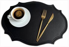 Kjgdsj Czd6 Double-texture Faux Leather Oval Placemats Set Of 6 16.9 X 11.8 Black