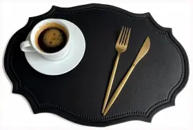 Czd6 Kjgdsj Double-texture Faux Leather Oval Placemats Set Of 6 16.9 X 11.8 Black