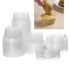 Kl9990077761 Kl Lot Of 96 Set 2 Oz Clear Plastic Sauce Portion Cups With Lids Bpa Free