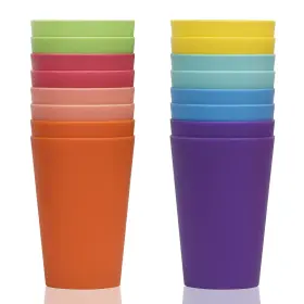Klickpick Home 686878989595 Set Of 16 Kids Plastic Cups - 12 Ounce Children Drinking Tumblers Reus