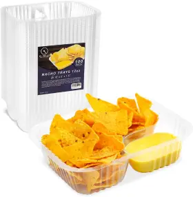 Klineus 744759693617 100 Pcs Nacho Trays For Party 6x5 Inches Disposable 2 Compartments