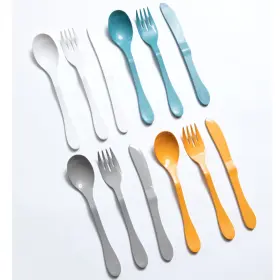 Knork 898495000939 Eco 12 Piece Fork Knife Spoon Plant Based Bamboo Cutlery Reusable Flatware Set