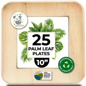 Koala Love 363368604380 Palm Leaf Plates 10 Inch Bamboo Paper Disposable 25 Dinner Square Party P