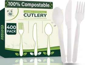 Koala Love 850041287485 100% Compostable Cutlery Knives Forks Spoons Large Disposable Biodegradable C